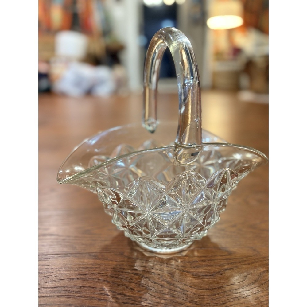 Tiffin Franciscan Glass Basket Williamsburg Pressed Clear Flower Arrangement